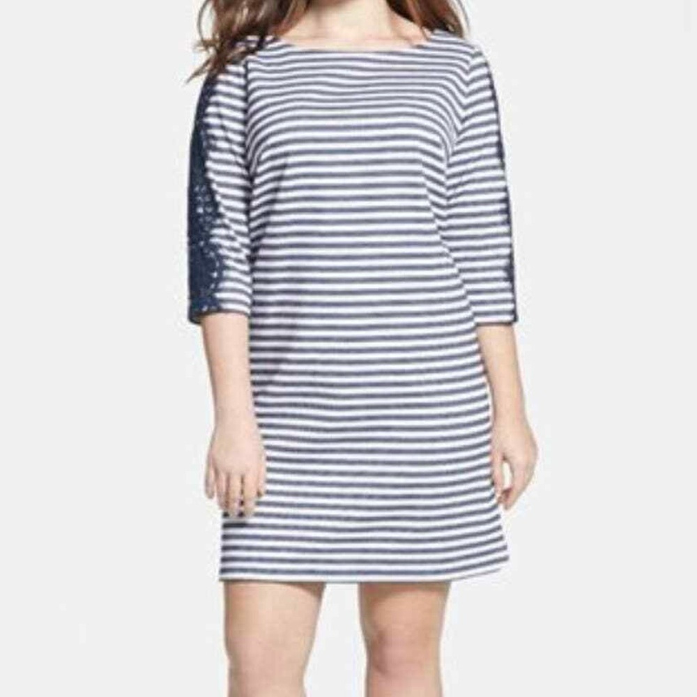 Eliza J Navy and White Striped 3/4 Sleeve Dress Size 10